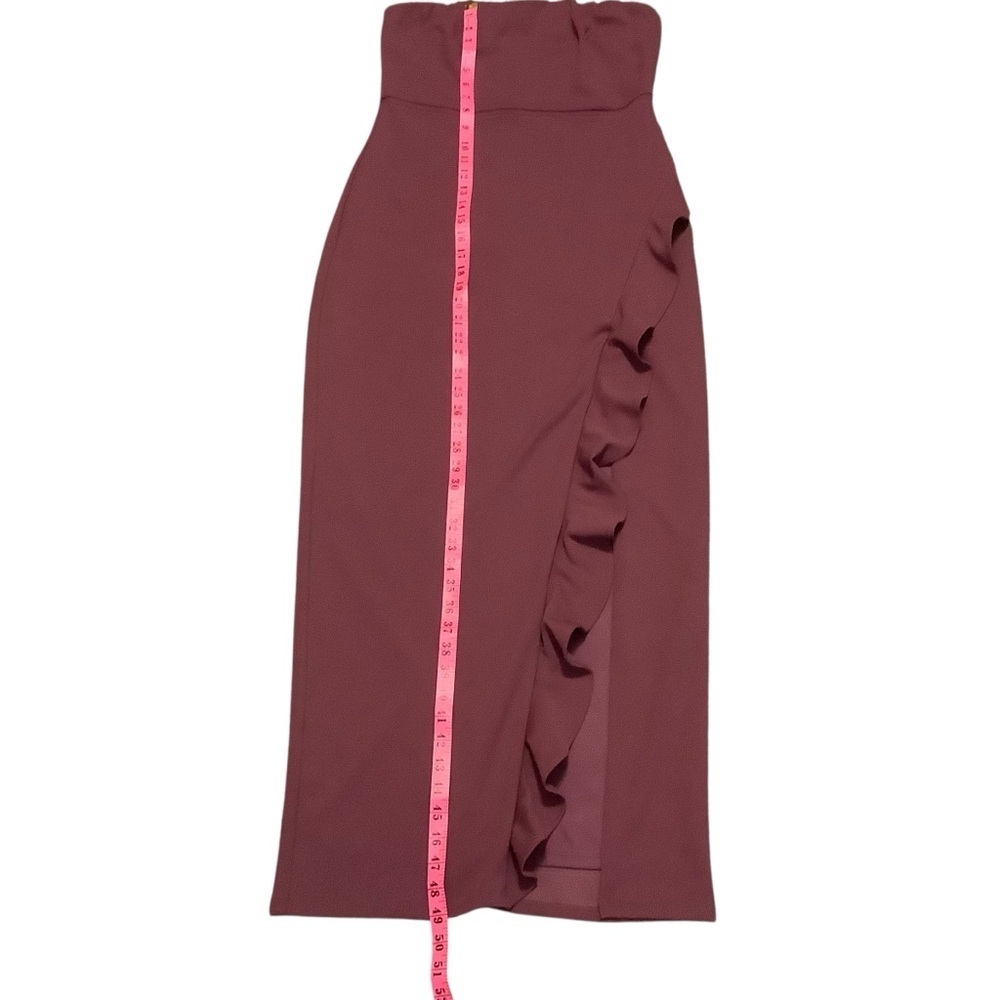 RICKI’S NWT MAUVE STRAPLESS DRESS WITH A CASCADING RUFFLE SLIT/ Size 8 - Picture 11 of 15